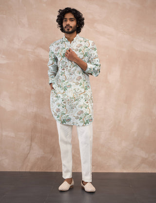 Powder blue big flower kurta and pants