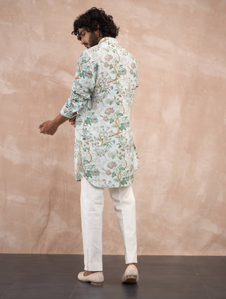 Powder blue big flower kurta and pants