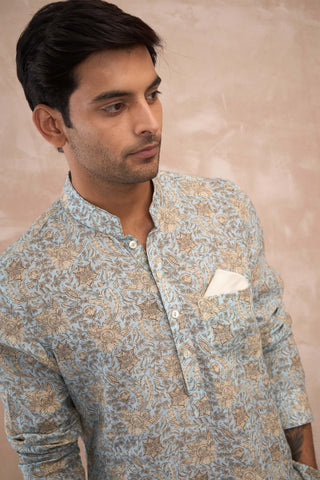 Arjan Dugal Powder Blue Sunflower Flower Kurta And Pants available on indiaspopup