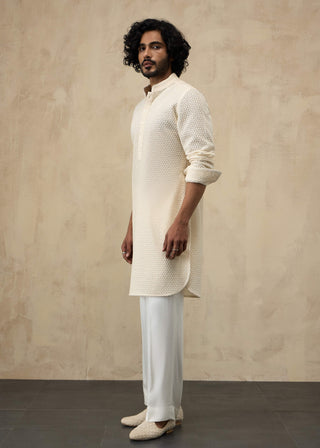 Arjan Dugal Off-White Star Straight Kurta Set available on indiaspopup