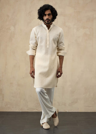 Arjan Dugal Off-White Star Straight Kurta Set available on indiaspopup