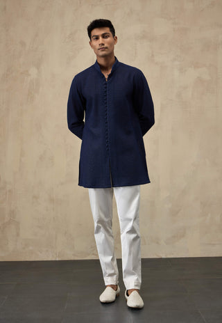 Arjan Dugal Navy Blue Star Open Bandhgala Set available on indiaspopup