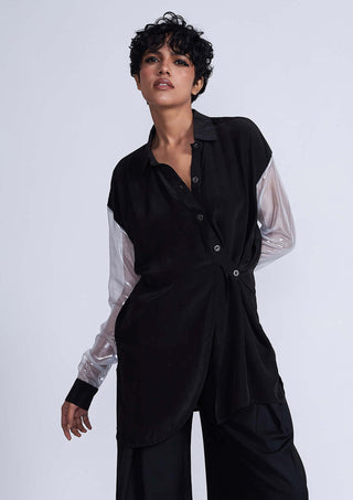 Advait-Black Kuro Asymmetrical Shirt-INDIASPOPUP.COM