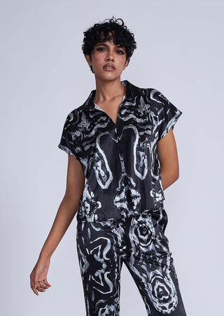 Advait-Black Printed Toru Shirt-INDIASPOPUP.COM