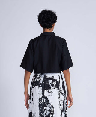 Advait-Black Kuro Asymmetrical Zip Shirt-INDIASPOPUP.COM