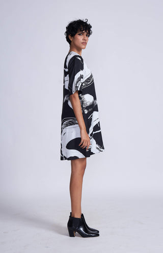 Advait-Black Printed Tazaki Shift Dress-INDIASPOPUP.COM