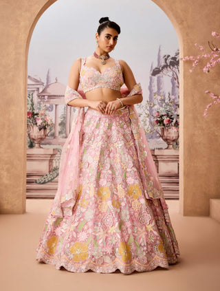 Old rose pink embroidered lehenga set