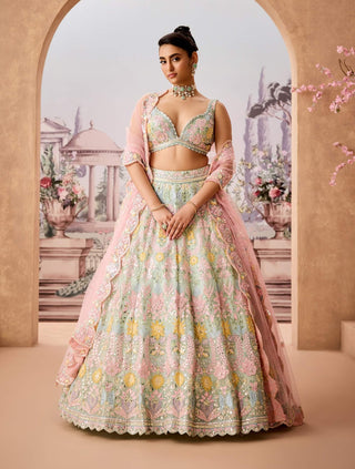 Mint floral embroidered lehenga set