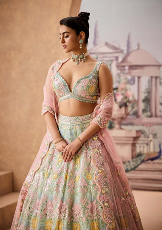 Mint floral embroidered lehenga set