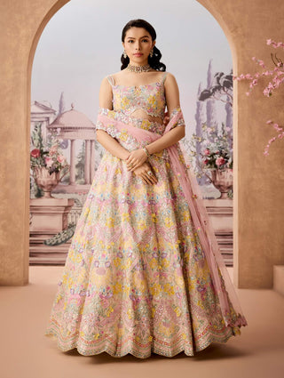 Ivory handcrafted floral lehenga set