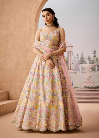 Ivory handcrafted floral lehenga set