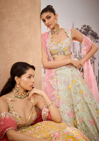 Mint Floral Embroidered Lehenga Set by Aneesh Agarwaal available on Indiaspopup.com