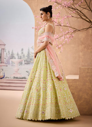 Fresh Lime Embroidered Lehenga Set by Aneesh Agarwaal available on Indiaspopup.com