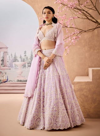 Lavender Heritage Pattern Lehenga Set by Aneesh Agarwaal available on Indiaspopup.com