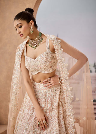 Nude Silver Embroidery Lehenga Set by Aneesh Agarwaal available on Indiaspopup.com