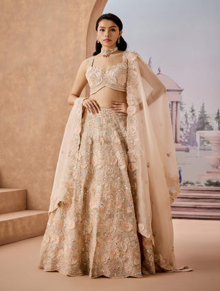 Romantic Peach Hued Lehenga Set by Aneesh Agarwaal available on Indiaspopup.com