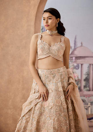 Romantic Peach Hued Lehenga Set by Aneesh Agarwaal available on Indiaspopup.com