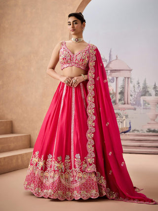 Hot Pink Silk Lehenga Set by Aneesh Agarwaal available on Indiaspopup.com