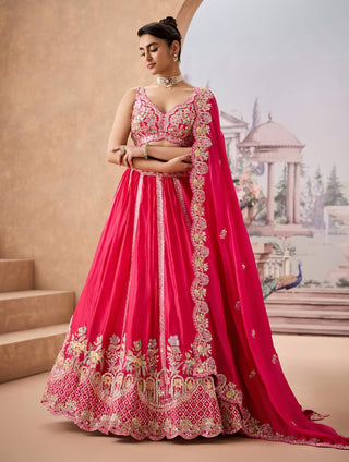 Hot Pink Silk Lehenga Set by Aneesh Agarwaal available on Indiaspopup.com