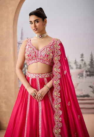 Hot Pink Silk Lehenga Set by Aneesh Agarwaal available on Indiaspopup.com