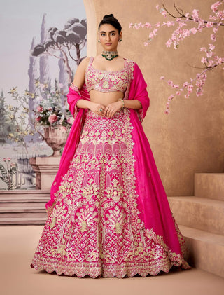 Fuchsia pink patterned lehenga set