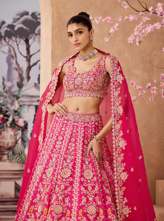 Fuchsia Pink Fully Embroidered Lehenga Set by Aneesh Agarwaal available on Indiaspopup.com