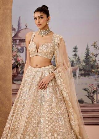 Beige Cream Embroidery Lehenga Set by Aneesh Agarwaal available on Indiaspopup.com