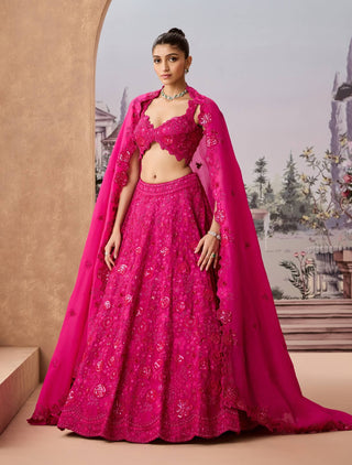 Magenta Hued Embroidered Lehenga Set by Aneesh Agarwaal available on Indiaspopup.com