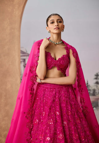 Magenta Hued Embroidered Lehenga Set by Aneesh Agarwaal available on Indiaspopup.com