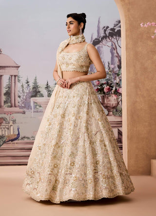 Classic Ivory And Gold Lehenga Set by Aneesh Agarwaal available on Indiaspopup.com