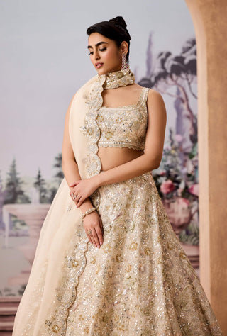 Classic Ivory And Gold Lehenga Set by Aneesh Agarwaal available on Indiaspopup.com