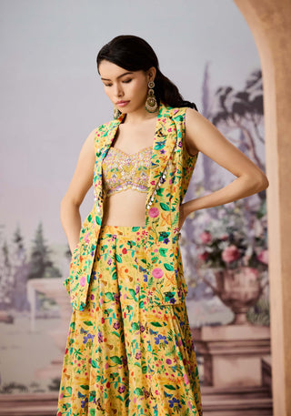 Yellow Short Jacket And Sharara Set by Aneesh Agarwaal available on Indiaspopup.com