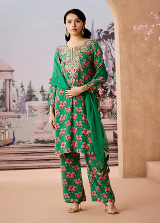 Green Chintz Print Kurta Set by Aneesh Agarwaal available on Indiaspopup.com