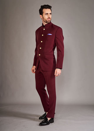 Arjun Kilachand-Maroon Crepe Bandgala And Trouser-INDIASPOPUP.COM