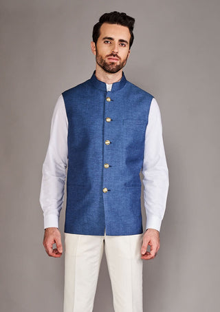 Arjun Kilachand-Teal Blue Bundi And Shirt-INDIASPOPUP.COM