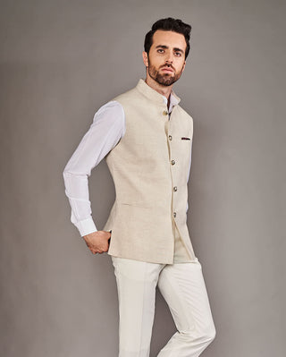 Arjun Kilachand-Light Beige Classic Bundi And Shirt-INDIASPOPUP.COM