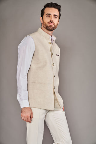Arjun Kilachand-Light Beige Classic Bundi And Shirt-INDIASPOPUP.COM