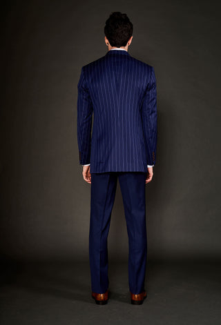 Arjun Kilachand-Navy Blue Stripe Double Breasted Suit And Trousers-INDIASPOPUP.COM