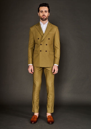Arjun Kilachand-Olive Green Double Breasted Suit And Trousers-INDIASPOPUP.COM