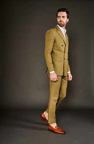 Arjun Kilachand-Olive Green Double Breasted Suit And Trousers-INDIASPOPUP.COM