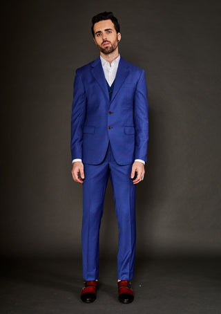 Arjun Kilachand-Blue Checks Notch Lapel Suit And Trousers-INDIASPOPUP.COM