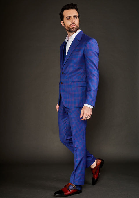 Blue checks notch lapel suit and trousers