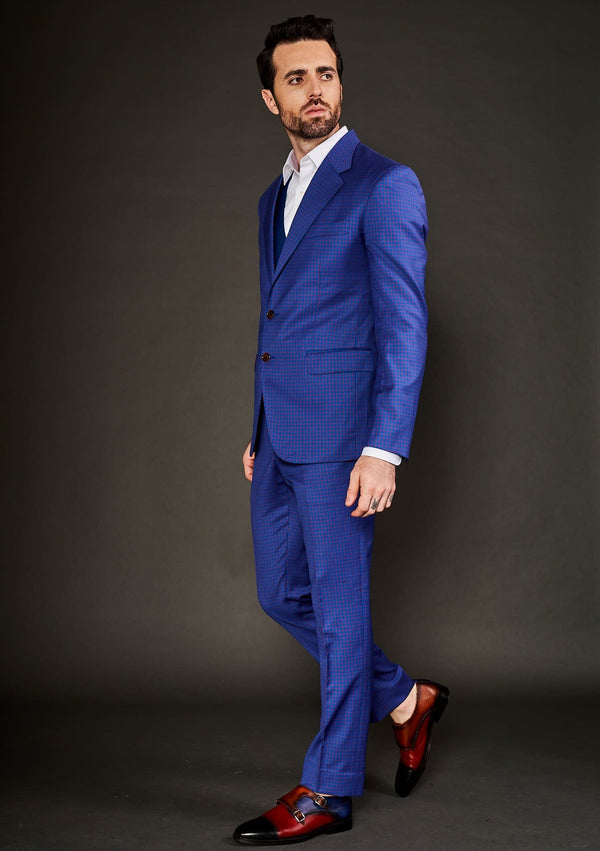 Blue checks notch lapel suit and trousers