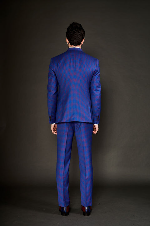 Blue checks notch lapel suit and trousers
