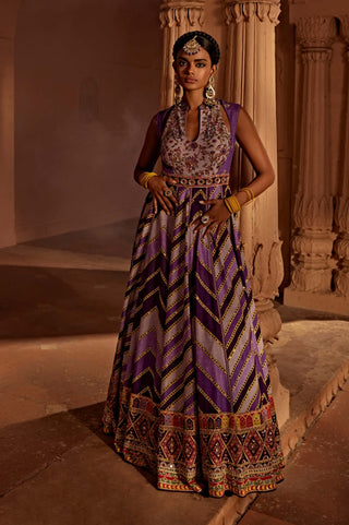 Leher Purple Printed Anarkali And Dupatta by Kalista, available on Indiaspopup.com