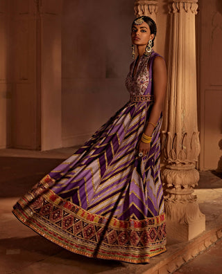 Leher Purple Printed Anarkali And Dupatta by Kalista, available on Indiaspopup.com