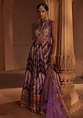 Leher Purple Printed Anarkali And Dupatta by Kalista, available on Indiaspopup.com