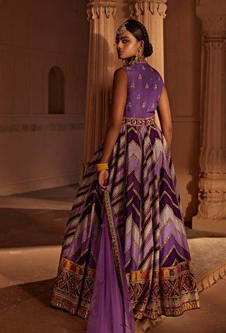 Leher Purple Printed Anarkali And Dupatta by Kalista, available on Indiaspopup.com