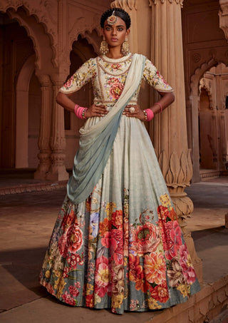 Manya Blue Printed Anarkali And Dupatta by Kalista, available on Indiaspopup.com