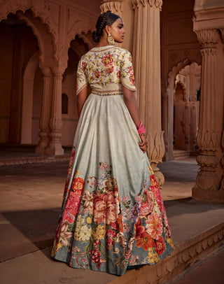 Manya Blue Printed Anarkali And Dupatta by Kalista, available on Indiaspopup.com